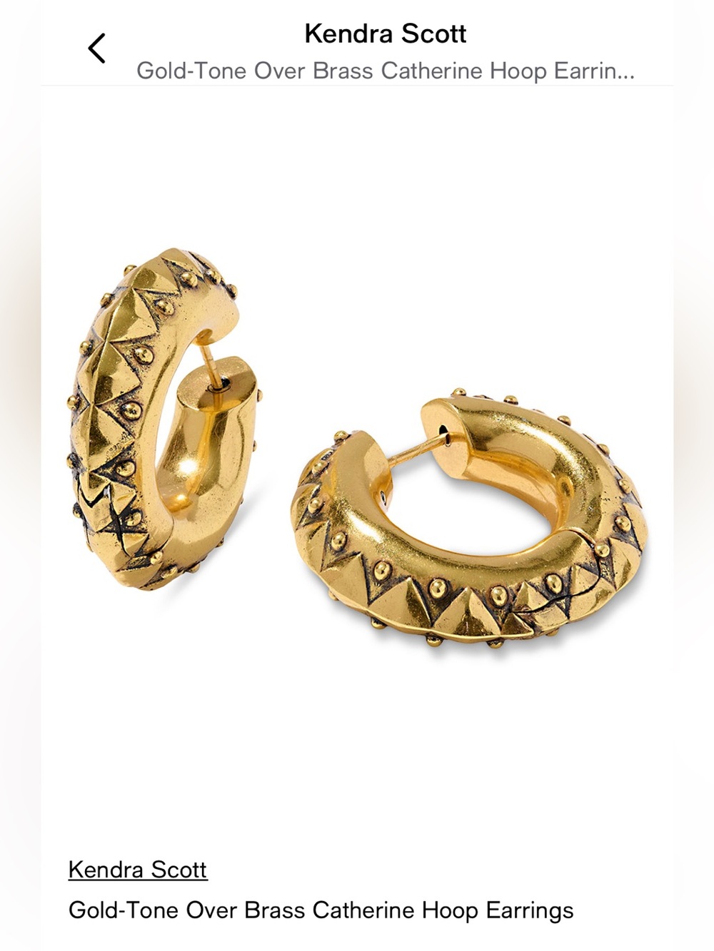 Kendra Scott Gold Tone Over Brass Catherine Hoop Earrings